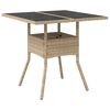 vidaXL Table de jardin dessus en verre beige 80x80x75cm r&eacute;sine tress&eacute;e
