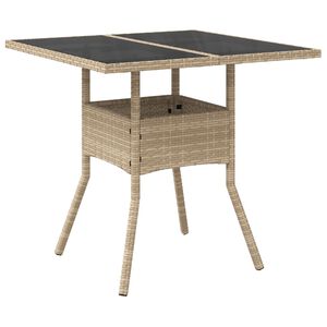 vidaXL Table de jardin dessus en verre beige 80x80x75cm r&eacute;sine tress&eacute;e