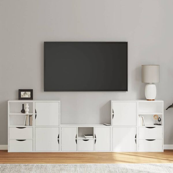vidaXL Meubles TV 5 pcs avec rangement ODDA blanc bois de pin massif