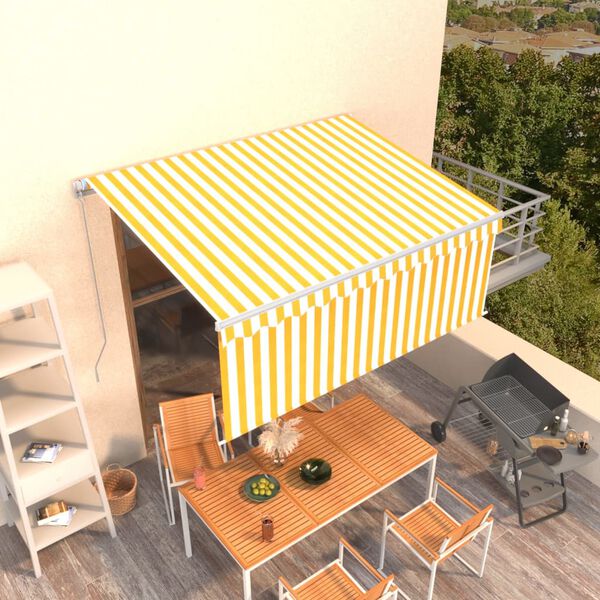 vidaXL Auvent manuel r&eacute;tractable avec store 3x2,5 m Jaune et blanc