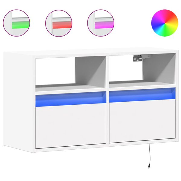 vidaXL Meuble TV mural avec lumi&egrave;res LED blanc 80x31x45 cm