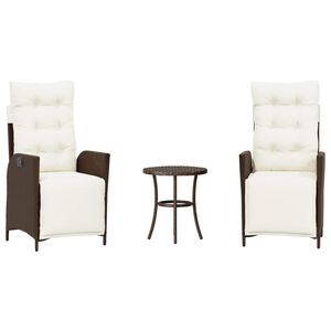 vidaXL Ensemble de bistro 3 pcs avec coussins marron r&eacute;sine tress&eacute;e