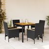 vidaXL Ensemble &agrave; manger de jardin et coussins 5 pcs noir rotin acacia