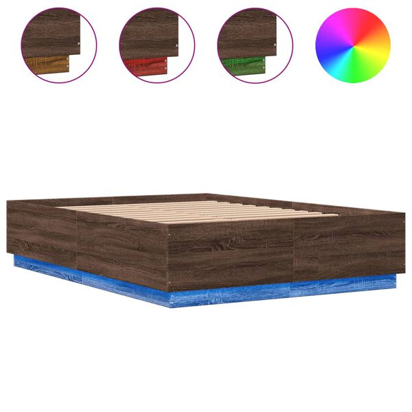 vidaXL Cadre de lit avec LED sans matelas ch&ecirc;ne marron 160x200 cm
