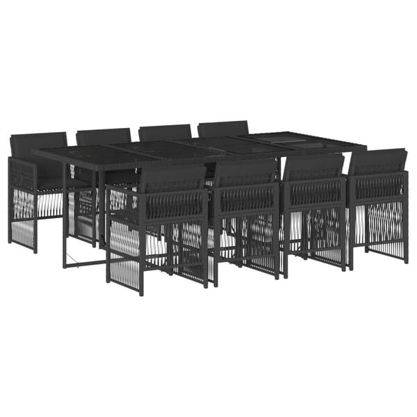 vidaXL Ensemble &agrave; manger de jardin 9pcs coussins noir r&eacute;sine tress&eacute;e