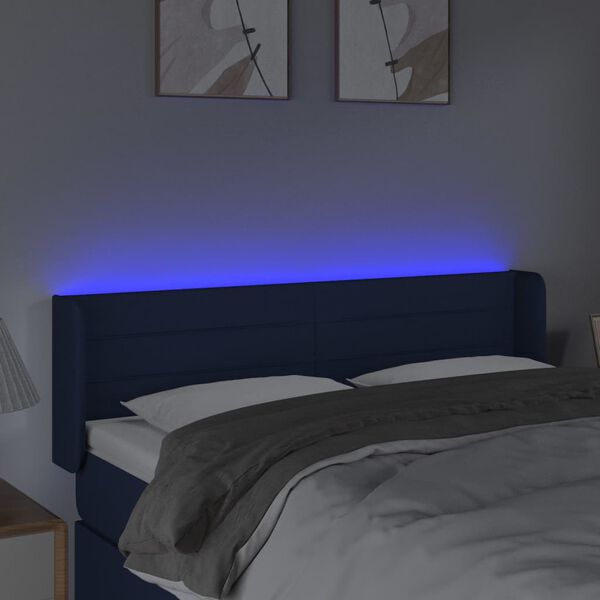 vidaXL T&ecirc;te de lit &agrave; LED Bleu 147x16x78/88 cm Tissu