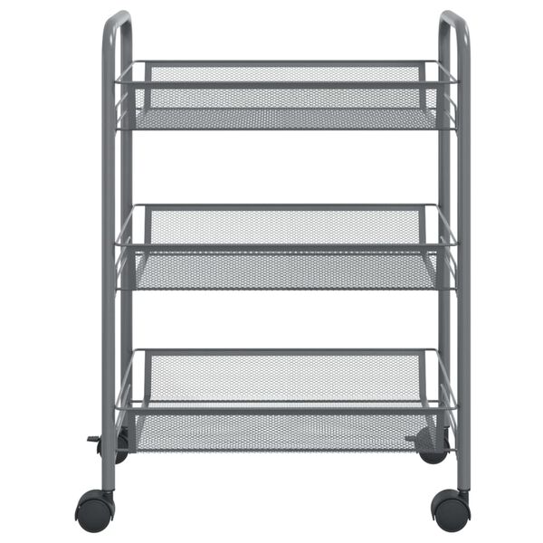 vidaXL Chariot de cuisine &agrave; 3 niveaux Gris 46x26x64 cm Fer