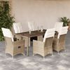 vidaXL Ensemble de bistro de jardin 7 pcs coussins beige poly rotin