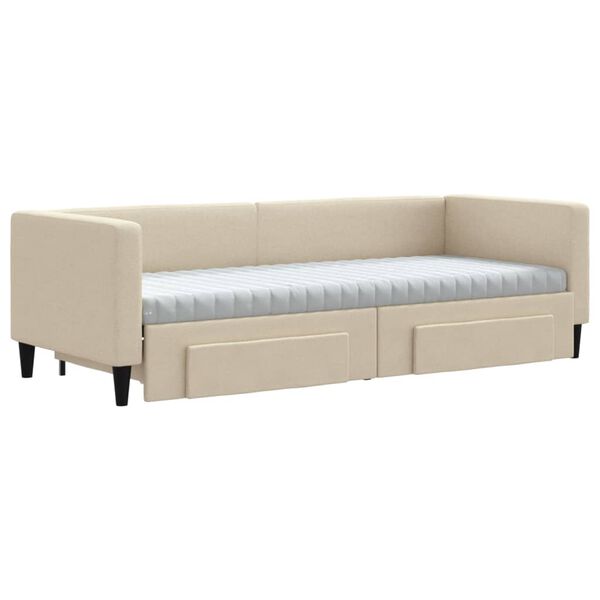 vidaXL Lit de jour avec gigogne et tiroirs cr&egrave;me 80x200 cm tissu