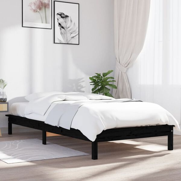 vidaXL Cadre de lit sans matelas noir 100x200 cm bois massif