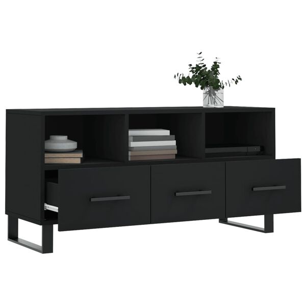 vidaXL Meuble TV noir 102x36x50 cm bois d'ing&eacute;nierie