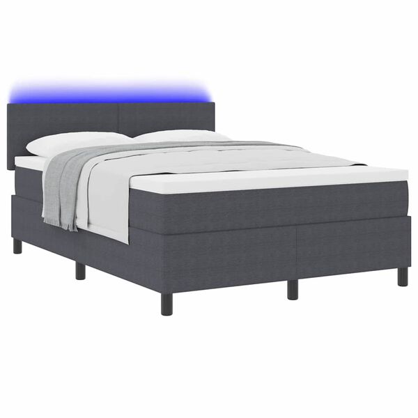 vidaXL Lit &agrave; ressort LED Gris fonc&eacute; et blanc 140 x 200 cm