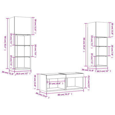 vidaXL Meuble TV muraux 4 pcs avec lumières LED sonoma gris