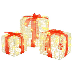vidaXL Bo&icirc;te Cadeau 3 pc 60 LED Blanc chaud 20 x 20 x 20 cm Acrylique