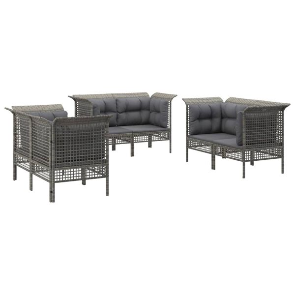 vidaXL Salon de jardin 6 pcs avec coussins Gris R&eacute;sine tress&eacute;e