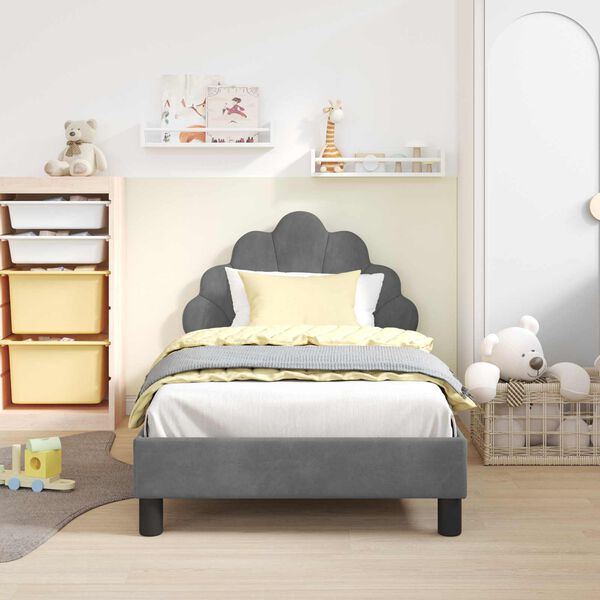 vidaXL Cadre de lit pour enfants avec t&ecirc;te de lit Gris fonc&eacute; Velours