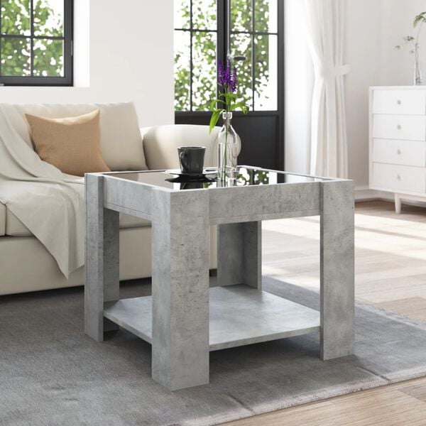 vidaXL Table basse avec LED gris béton 53x53x45 cm bois d'ingénierie