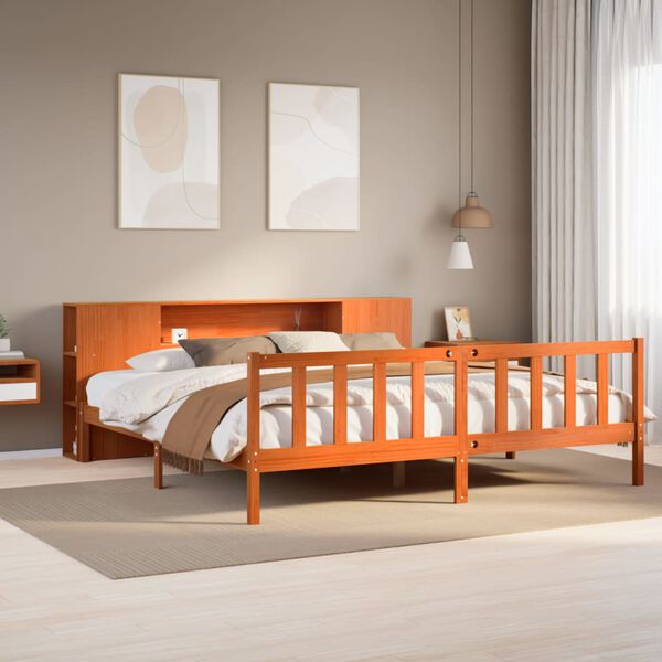 vidaXL Lit biblioth&egrave;que sans matelas cire marron 200x200 cm pin massif