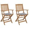 vidaXL Chaises pliantes (lot de 2) avec coussins, en bois d'acacia massif