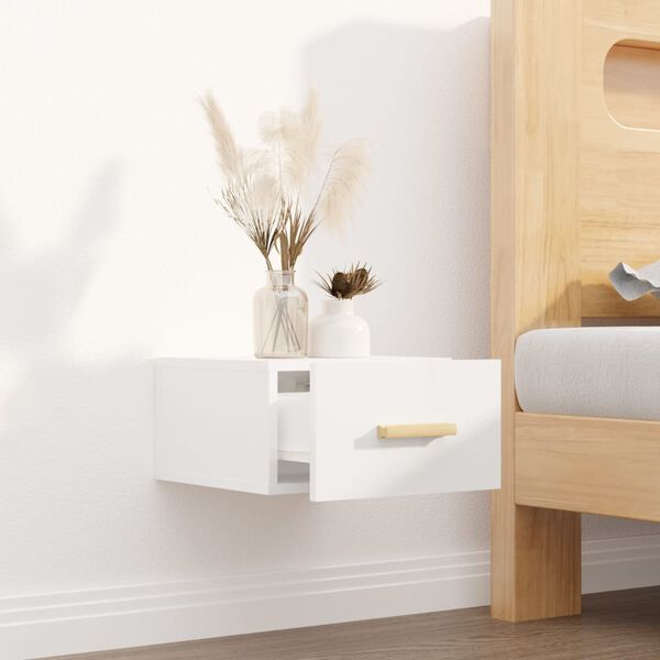 vidaXL Table de chevet murale blanc brillant 35x35x20 cm