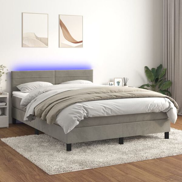 vidaXL Sommier &agrave; lattes de lit avec matelas LED Gris clair 140x200 cm