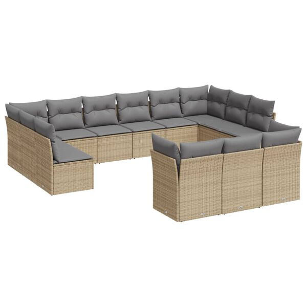vidaXL Salon de jardin avec coussins 13 pcs beige r&eacute;sine tress&eacute;e