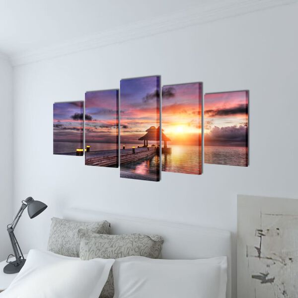 Set de toiles murales imprim&eacute;es Plage avec pavillon 100 x 50 cm