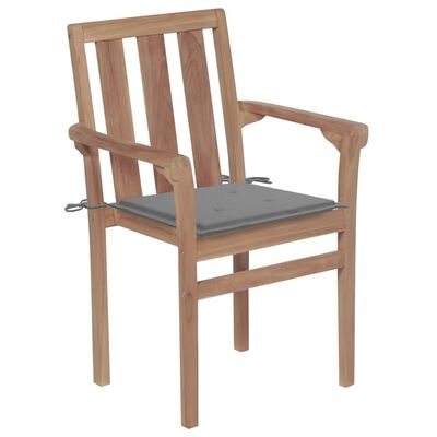 vidaXL Chaises de jardin lot de 2 et coussins gris Bois de teck massif