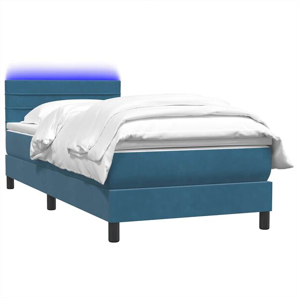 vidaXL Sommier &agrave; lattes de lit et matelas et LED bleu fonc&eacute; 90x210 cm velours