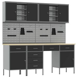 vidaXL Placard de travail 10 pcs Noir Bois d'ing&eacute;nierie et acier
