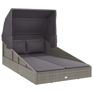 vidaXL Transat avec toit pliable gris 200x114x128 cm r&eacute;sine tress&eacute;e