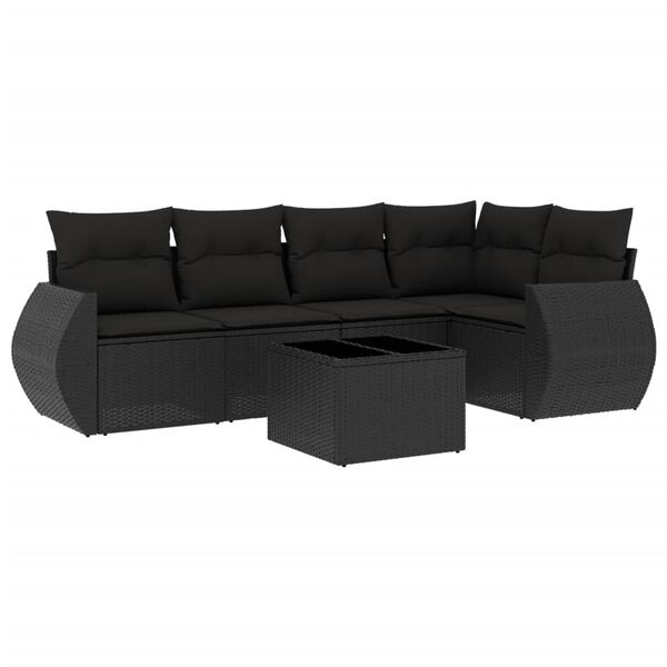 vidaXL Salon de jardin 6 pcs avec coussins noir r&eacute;sine tress&eacute;e