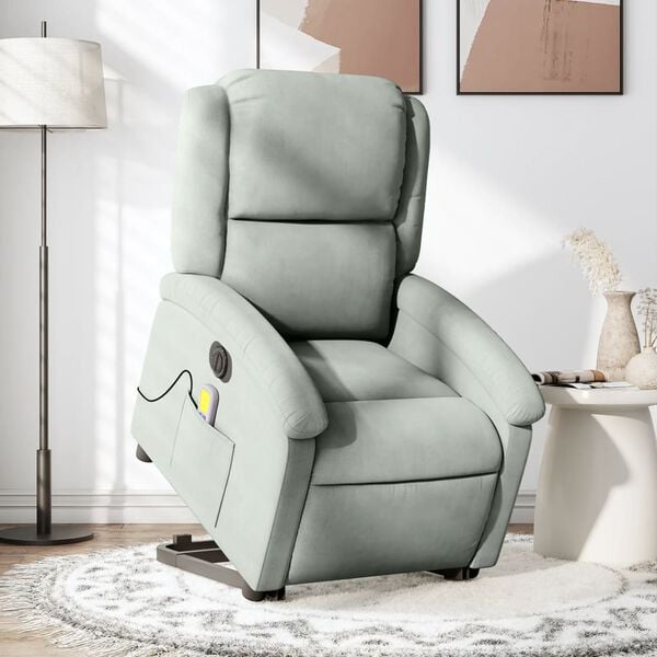 vidaXL Fauteuil inclinable de massage &eacute;lectrique gris clair velours