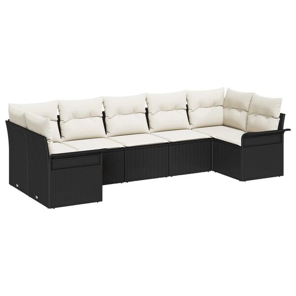 vidaXL Ensemble de canap&eacute; de jardin avec coussin 7 pcs Noir polyrotin