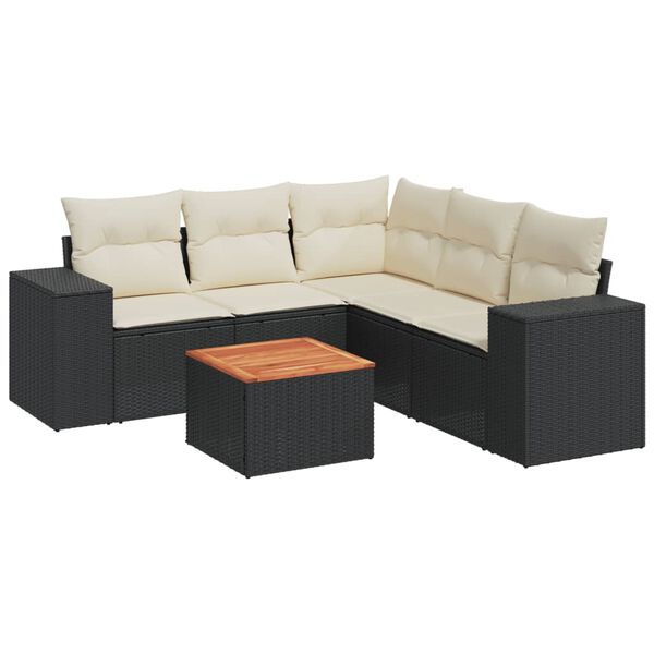 vidaXL Salon de jardin 6 pcs avec coussins noir r&eacute;sine tress&eacute;e