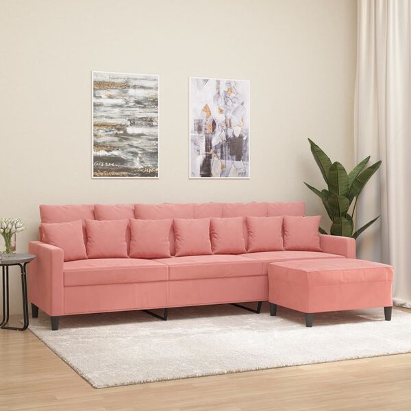 vidaXL Canap&eacute; &agrave; 3 places avec repose-pieds Rose 210 cm Velours