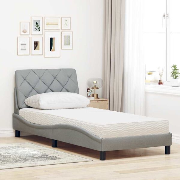 vidaXL Lit avec matelas gris clair 90x200 cm tissu