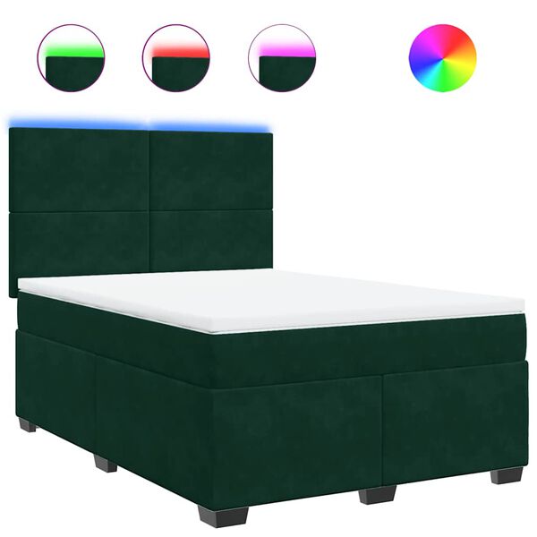 vidaXL Sommier &agrave; lattes de lit et matelas Vert fonc&eacute; 140x190cm Velours