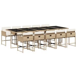 vidaXL Ensemble &agrave; manger de jardin et coussins 11 pcs beige poly rotin