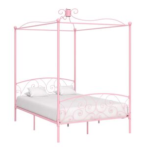 vidaXL Cadre de lit &agrave; baldaquin sans matelas rose m&eacute;tal 140x200 cm
