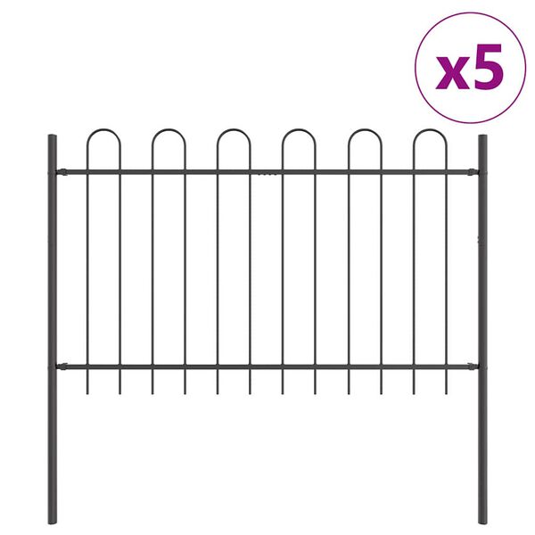 vidaXL Clôture de jardin 5 pcs Gris 8,5 x 0,8 m Acier revêtu de poudre