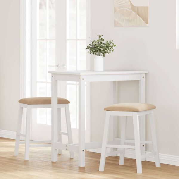 vidaXL Chaises de bar avec coussins 2 pcs blanc bois massif d'h&eacute;v&eacute;a