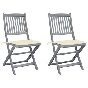 vidaXL Chaises pliantes (lot de 2) avec coussins, en bois d'acacia massif