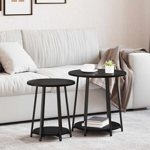 vidaXL Ensemble de tables d'appoint avec &eacute;tag&egrave;re 2 pcs Ch&ecirc;ne noir
