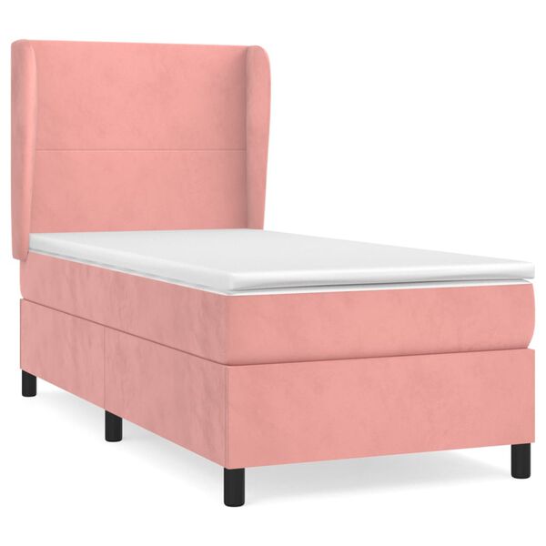 vidaXL Sommier &agrave; lattes de lit avec matelas Rose 90x200 cm Velours