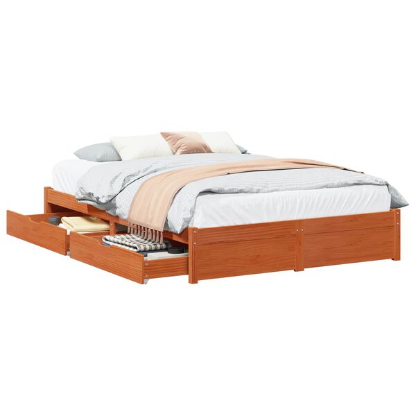 vidaXL Cadre de lit avec tiroir 3 pcs Cire marron Bois de Pin Massif