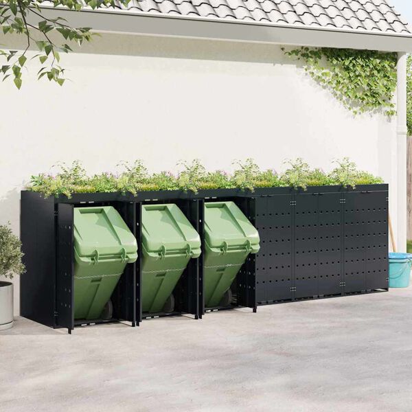 vidaXL Rangement de poubelle &agrave; roulettes pour 6 poubelles Noir
