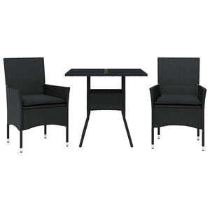 vidaXL Ensemble &agrave; manger de jardin et coussins 3 pcs noir rotin verre