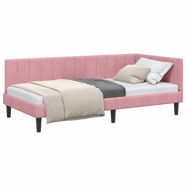vidaXL Cadre de lit d'angle Rose 90 cm x 200 cm Velours