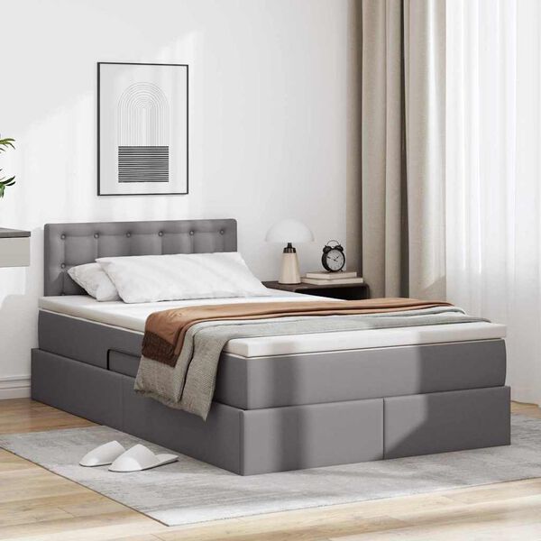 vidaXL Lit avec rangement et matelas Gris 120 x 200 cm Simili cuir